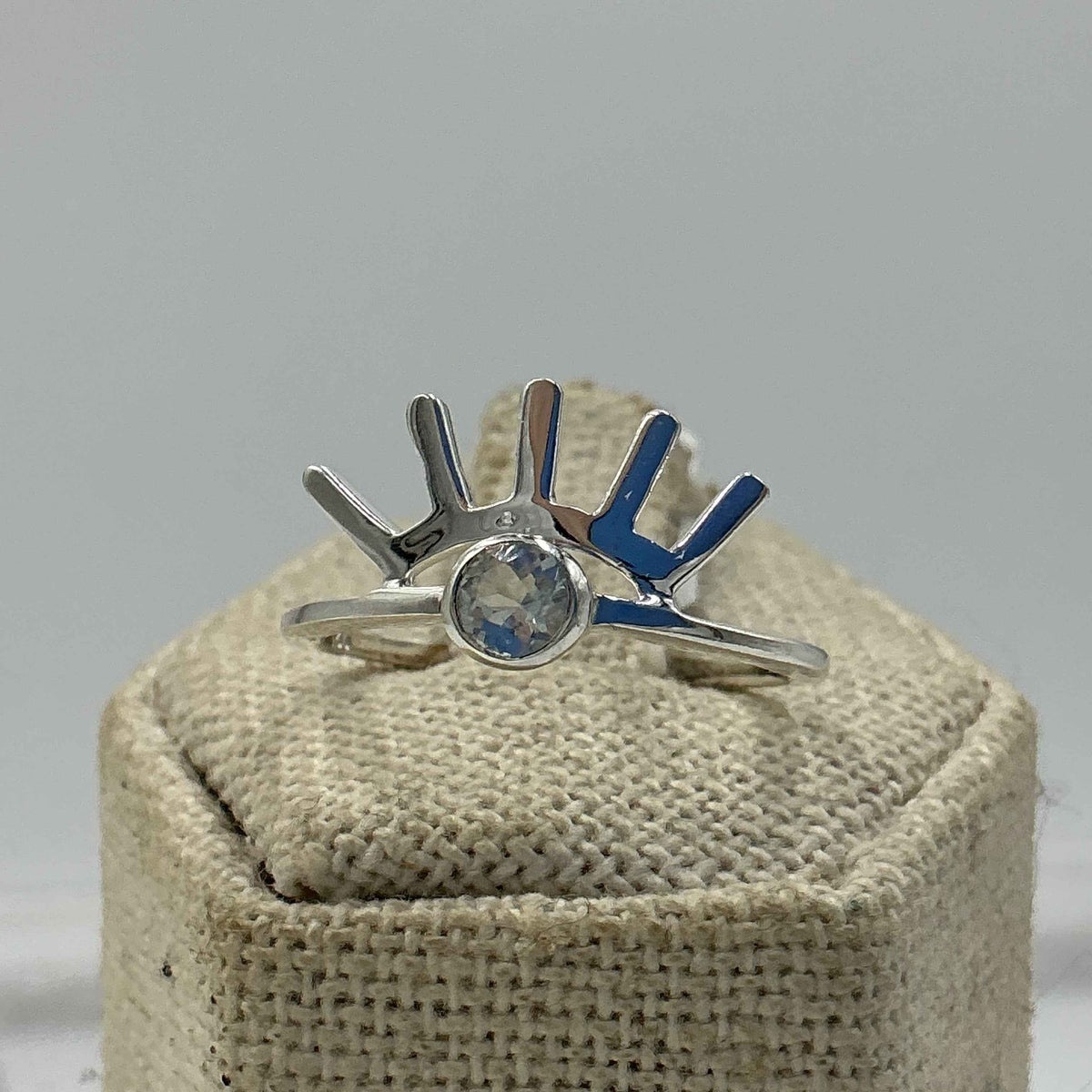 Sterling Silver Aquamarine Eyelash Ring- Size 8 - Peace, Courage & Clear Communication