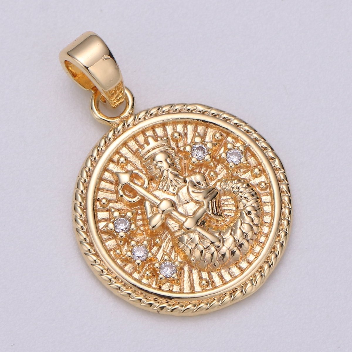 18K Gold Filled Zodiac Horoscope Sign Constellation Medallion Pendant Charm Textured Coin Decorative Edge for Necklace Jewelry Making | A-A1761-A-A1766
