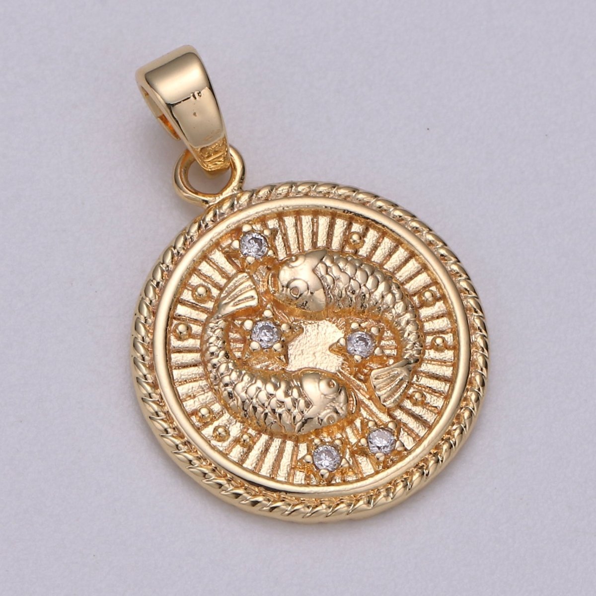 18K Gold Filled Zodiac Horoscope Sign Constellation Medallion Pendant Charm Textured Coin Decorative Edge for Necklace Jewelry Making | A-A1761-A-A1766