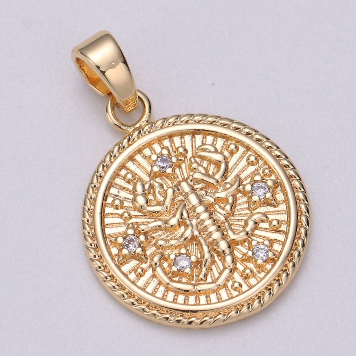 18K Gold Filled Zodiac Horoscope Sign Constellation Medallion Pendant Charm Textured Coin Decorative Edge for Necklace Jewelry Making | A-A1761-A-A1766