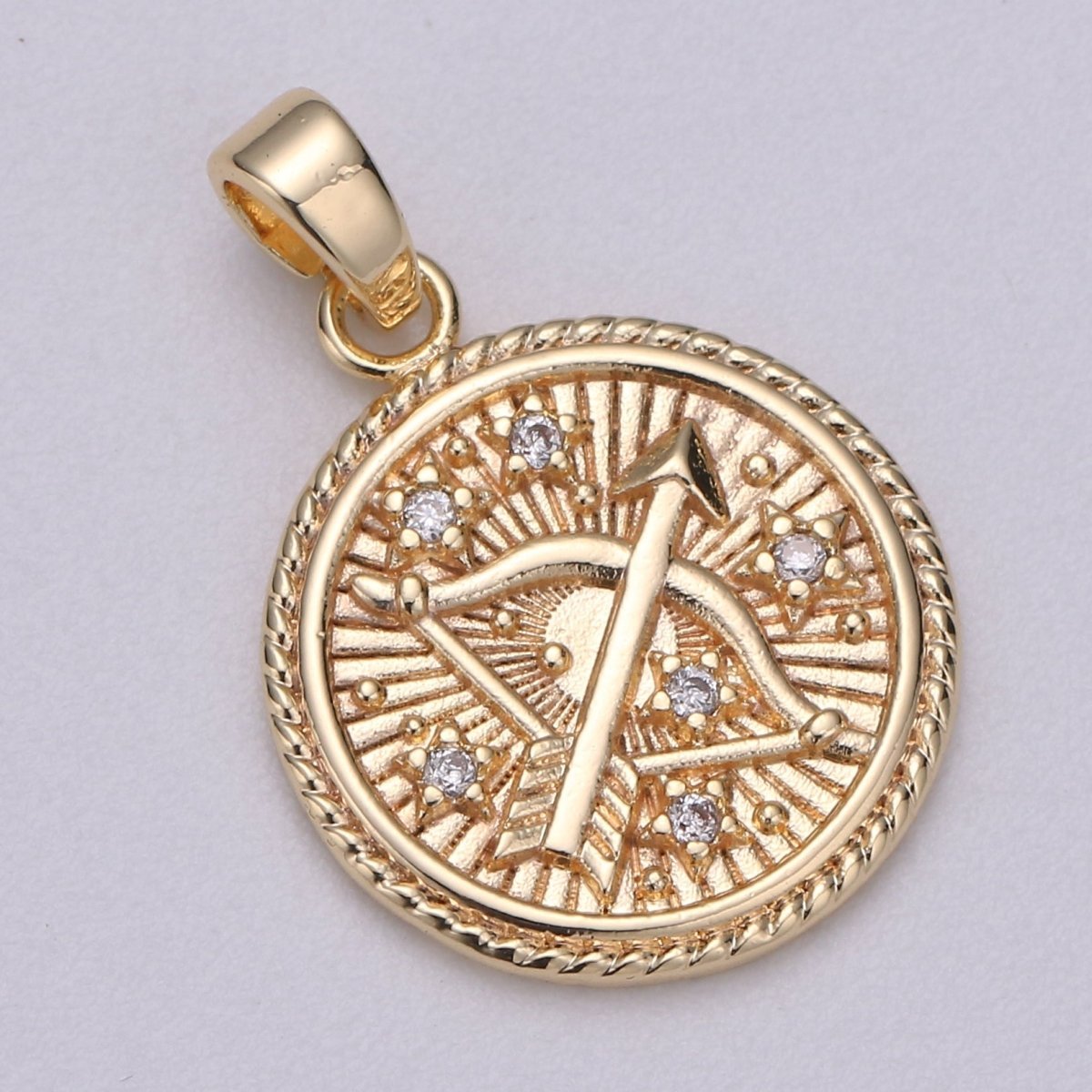 18K Gold Filled Zodiac Horoscope Sign Constellation Medallion Pendant Charm Textured Coin Decorative Edge for Necklace Jewelry Making | A-A1761-A-A1766