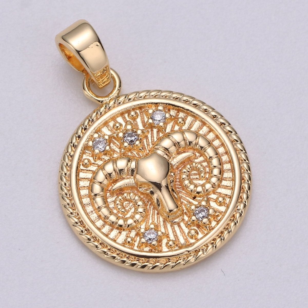 18K Gold Filled Zodiac Horoscope Sign Constellation Medallion Pendant Charm Textured Coin Decorative Edge for Necklace Jewelry Making | A-A1761-A-A1766