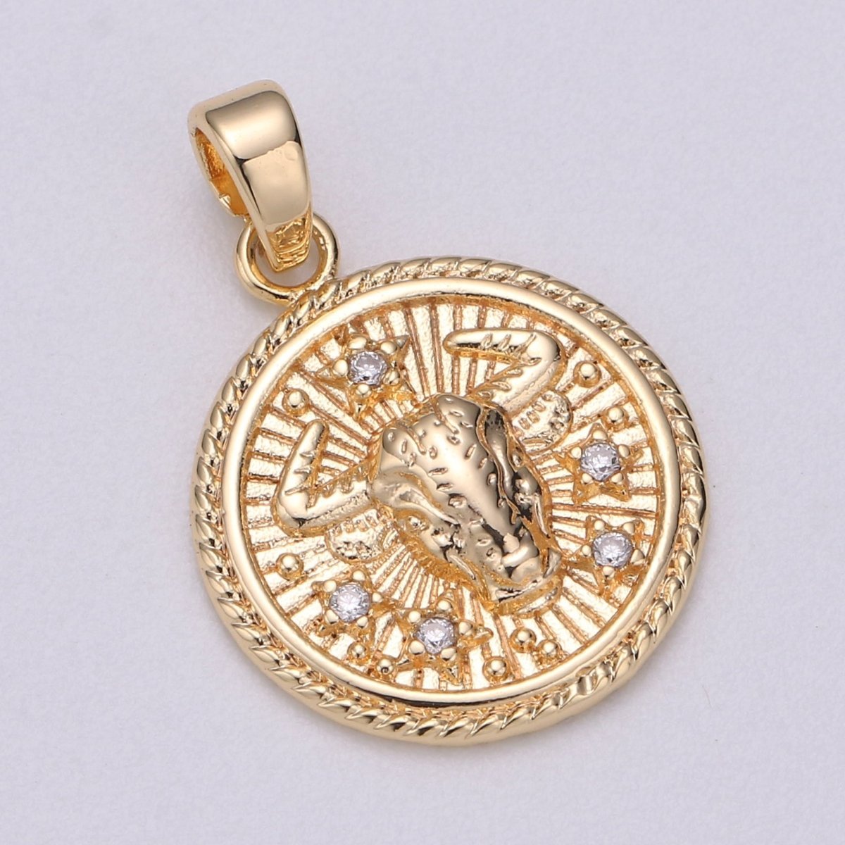 18K Gold Filled Zodiac Horoscope Sign Constellation Medallion Pendant Charm Textured Coin Decorative Edge for Necklace Jewelry Making | A-A1761-A-A1766