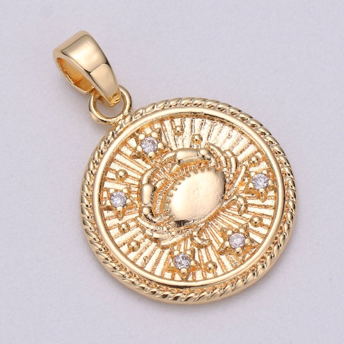 18K Gold Filled Zodiac Horoscope Sign Constellation Medallion Pendant Charm Textured Coin Decorative Edge for Necklace Jewelry Making | A-A1761-A-A1766