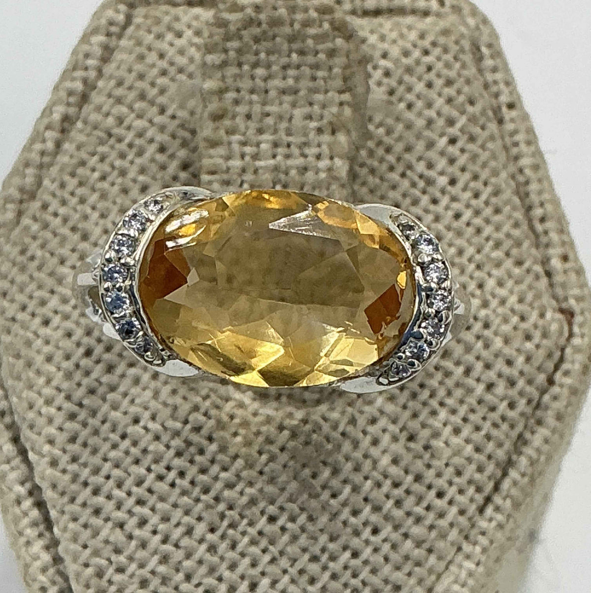 Sterling Silver Oval Citrine Double Band Halo Ring – Size 8 – Abundance, Confidence & Radiance