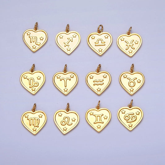 24k Gold Filled Heart Zodiac Charm Dainty Astrological Zodiac Signs Add on Charm A-A1451-A-A1456