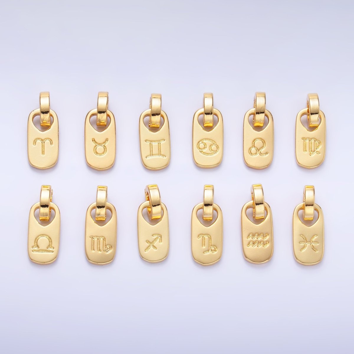 24K Gold Zodiac Star Sign Script Engraved Snap Latch Tag Pendant | A1307 - A1312