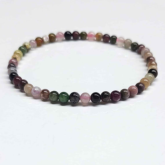 Multi Color Tourmaline Round Bead Bracelet - Stone of Joy & Emotional Healing