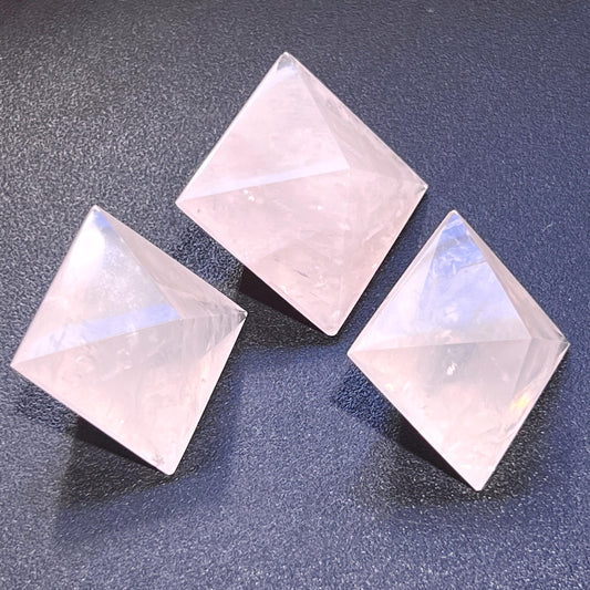 Pink Rose Quartz Crystal Octahedrons Faceted Gemstone Carving