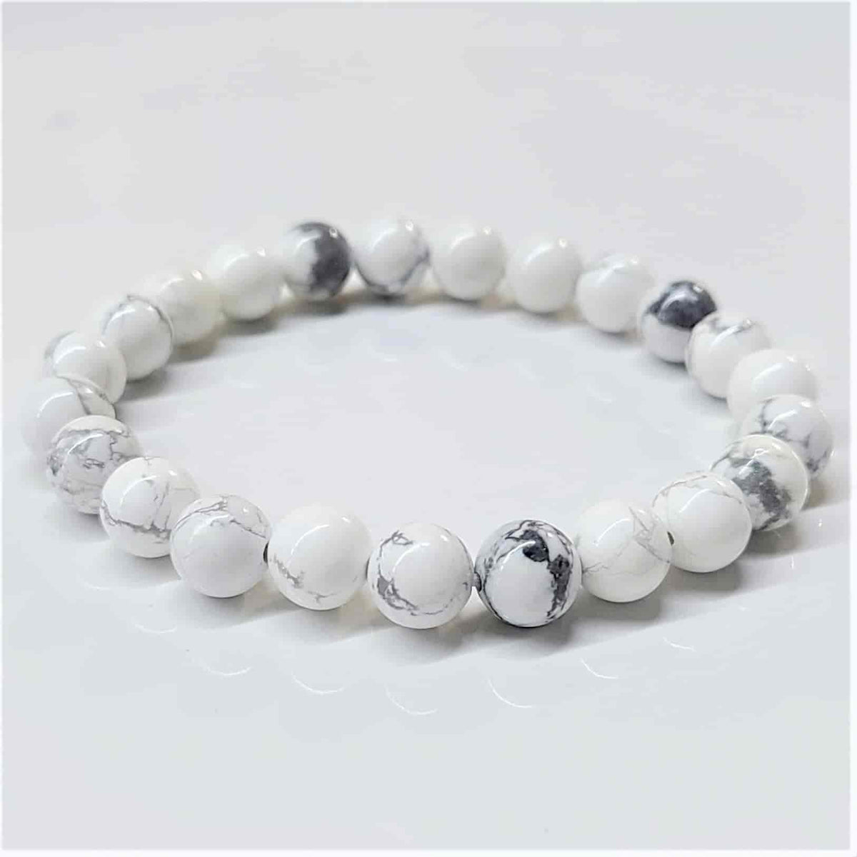White Howlite Round Bead Bracelet - Anger Eater
