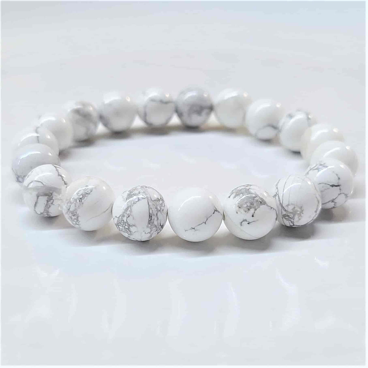 White Howlite Round Bead Bracelet - Anger Eater