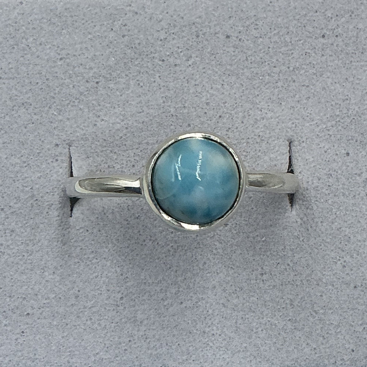 Sterling Silver Larimar Round Ring - Size 9 - Calming Breeze