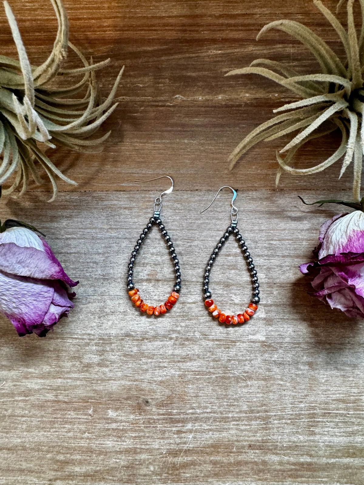 Orange Spiny Oyster Earrings – Sterling Silver Pearls