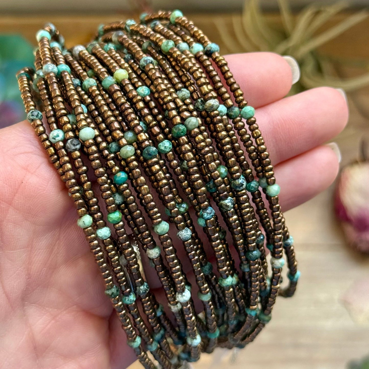 Turquoise & Copper Glass Bead Choker 14”