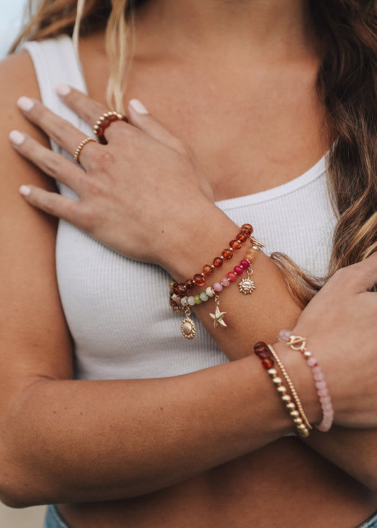 Baltic Sea Amber : 14k Gold Filled Beaded Sun + Moon || Adult Bracelets