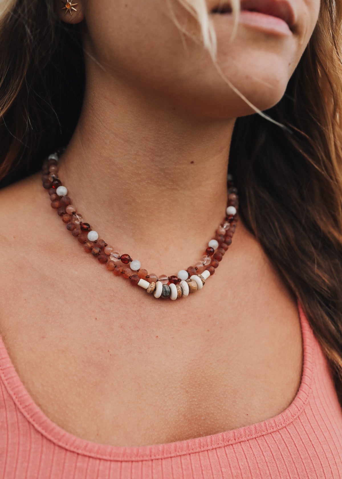 Raw Cognac Baltic Sea Amber + Natural Jasper || Necklace