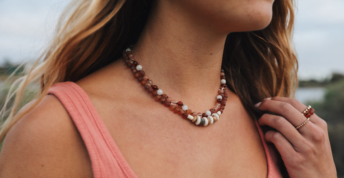 Baltic Sea Amber || Sunstone  + Moonstone || Natural Gemstone Necklace