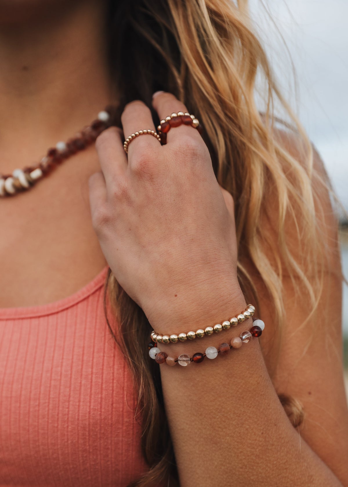 Raw Cognac Baltic Sea Amber + Natural Jasper || Necklace