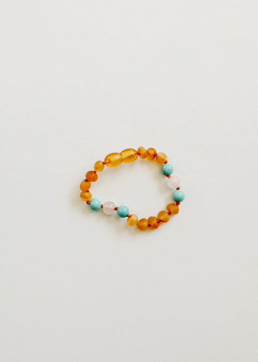 Raw Honey Baltic Amber and Natural Turquoise + Rose Quartz || Anklet or Bracelet
