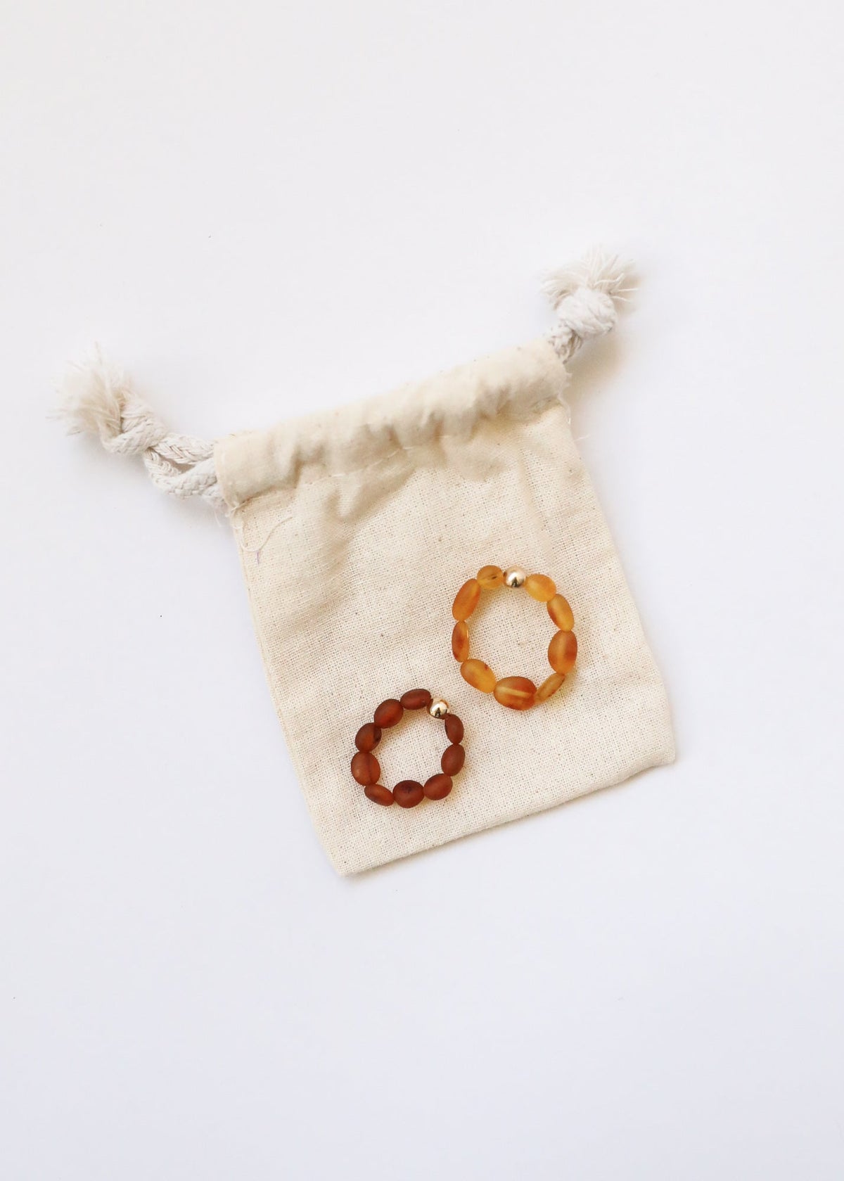 Raw Cognac Baltic Amber + 14K Gold Filled || Beaded Stretch Ring