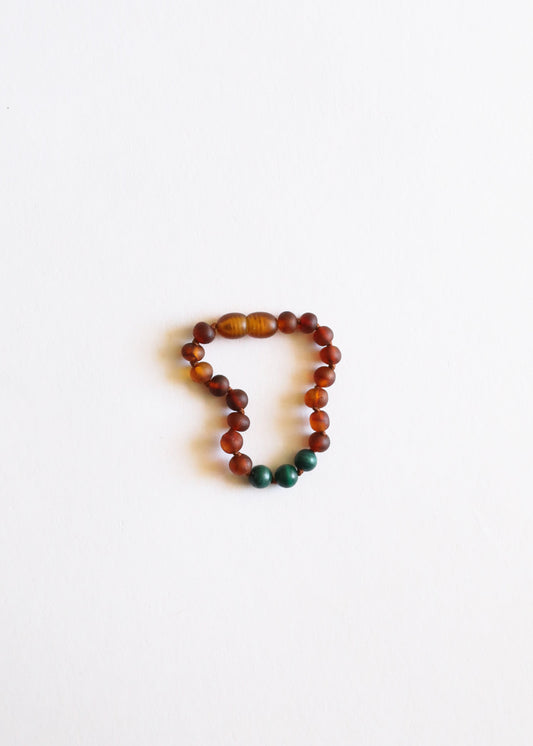 Raw Cognac Baltic Amber + Malachite || Anklet or Bracelet
