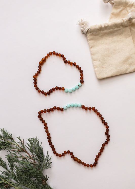 Raw Cognac Baltic Amber + Amazonite || Necklace Set