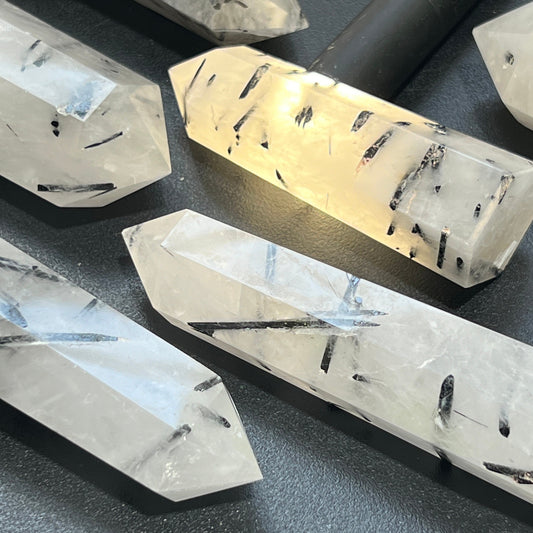 Tourmalated Quartz Crystal Point Tower Carving Wholesale