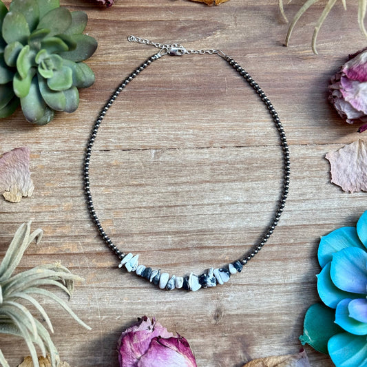 14” White Buffalo Choker – Sterling Silver Pearls