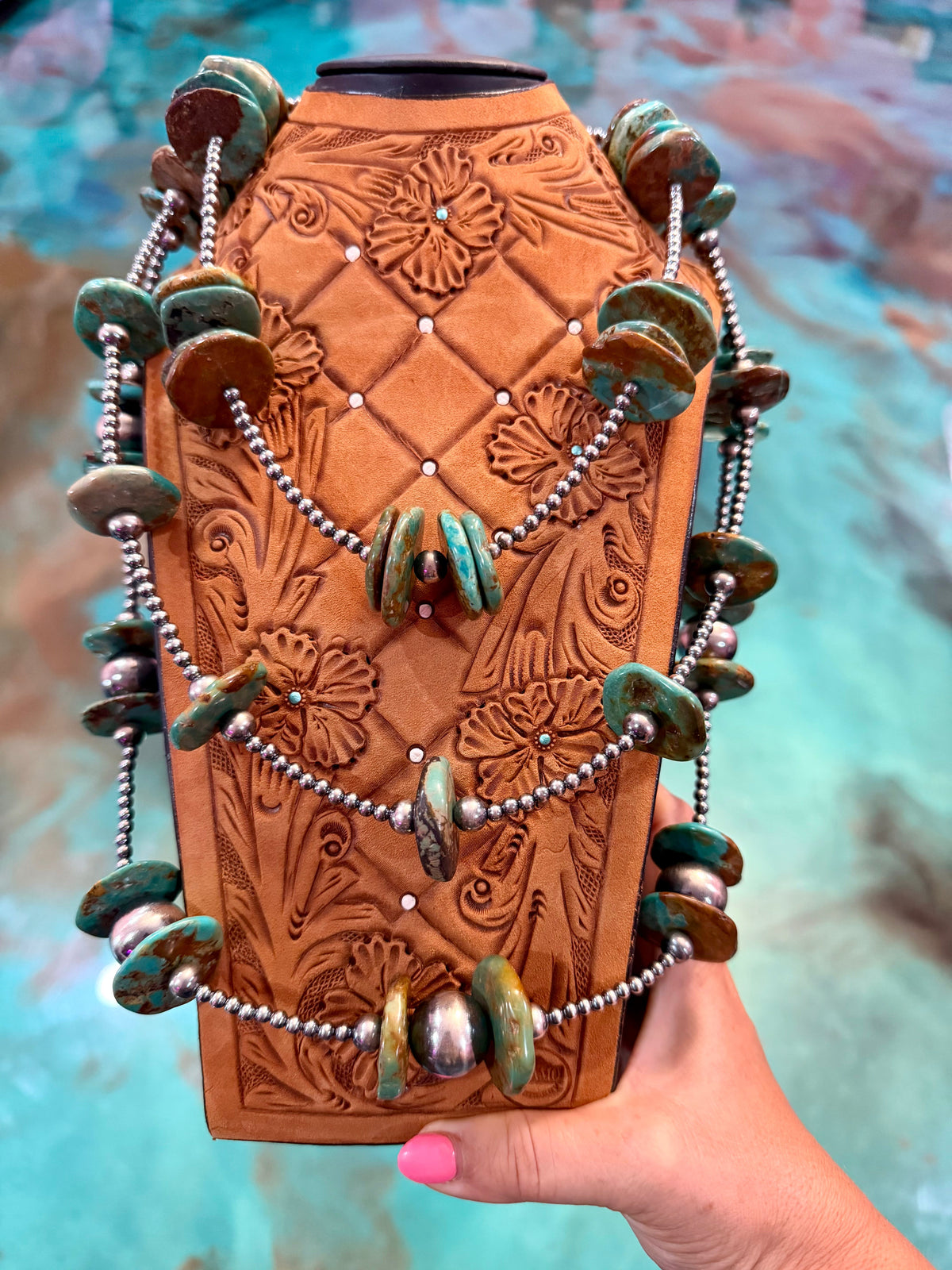 Jaci Stack – Giant Green Turquoise & Sterling Silver Necklaces