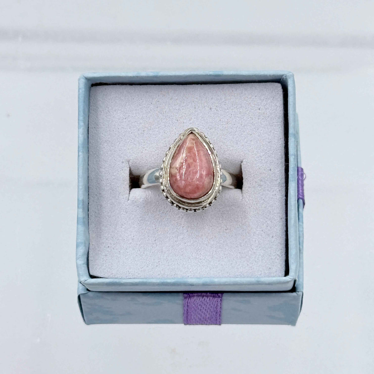 Sterling Silver Bezeled TeardropRhodochrosite Ring - Size 5 - Loving, Compassionate & Healing