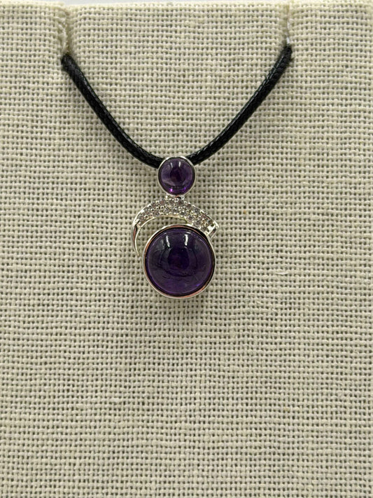 Sterling Silver Blinged Round Amethyst Pendant