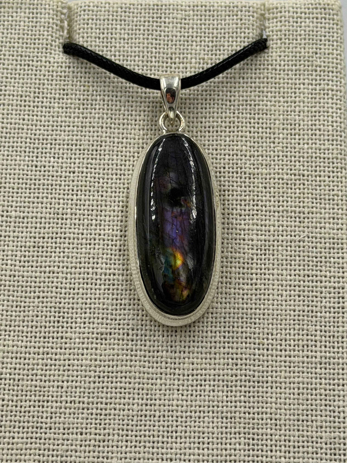 Sterling Silver Oval Spectrolite Pendant Size 1