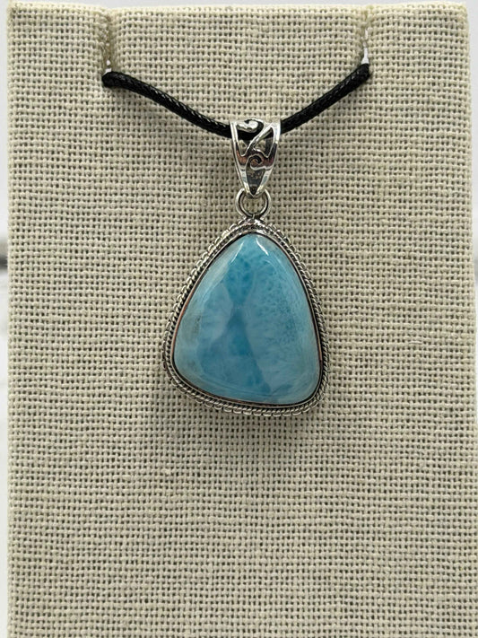 Sterling Silver Stud Bezeled Larimar Pendant