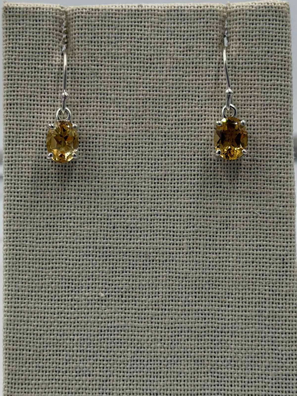 Sterling Silver Oval Citrine Dangle Earrings Size 2