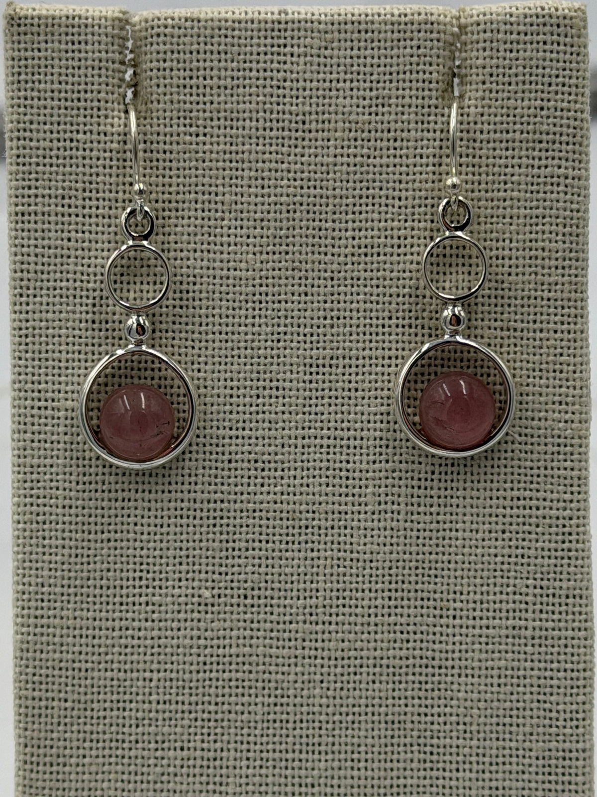 Sterling Silver Double Bubble Rose Quartz Dangle Earrings