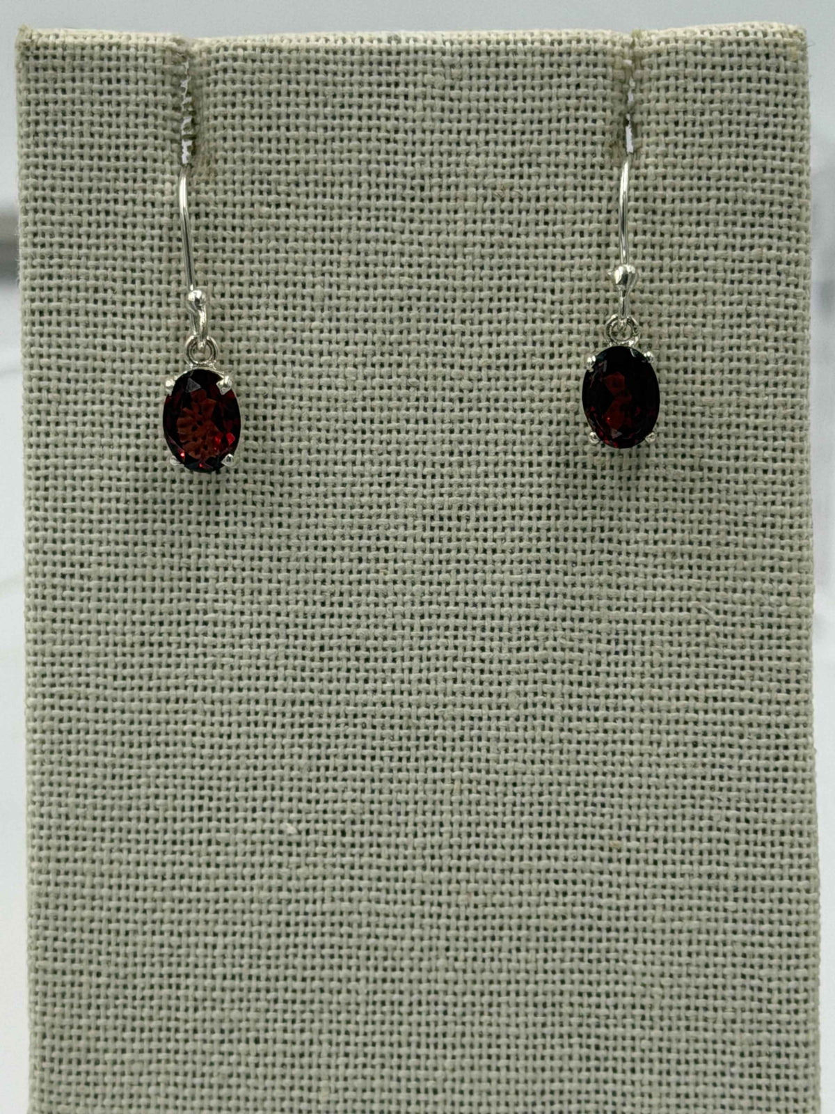 Sterling Silver Oval Garnet Dangle Earrings Size 2