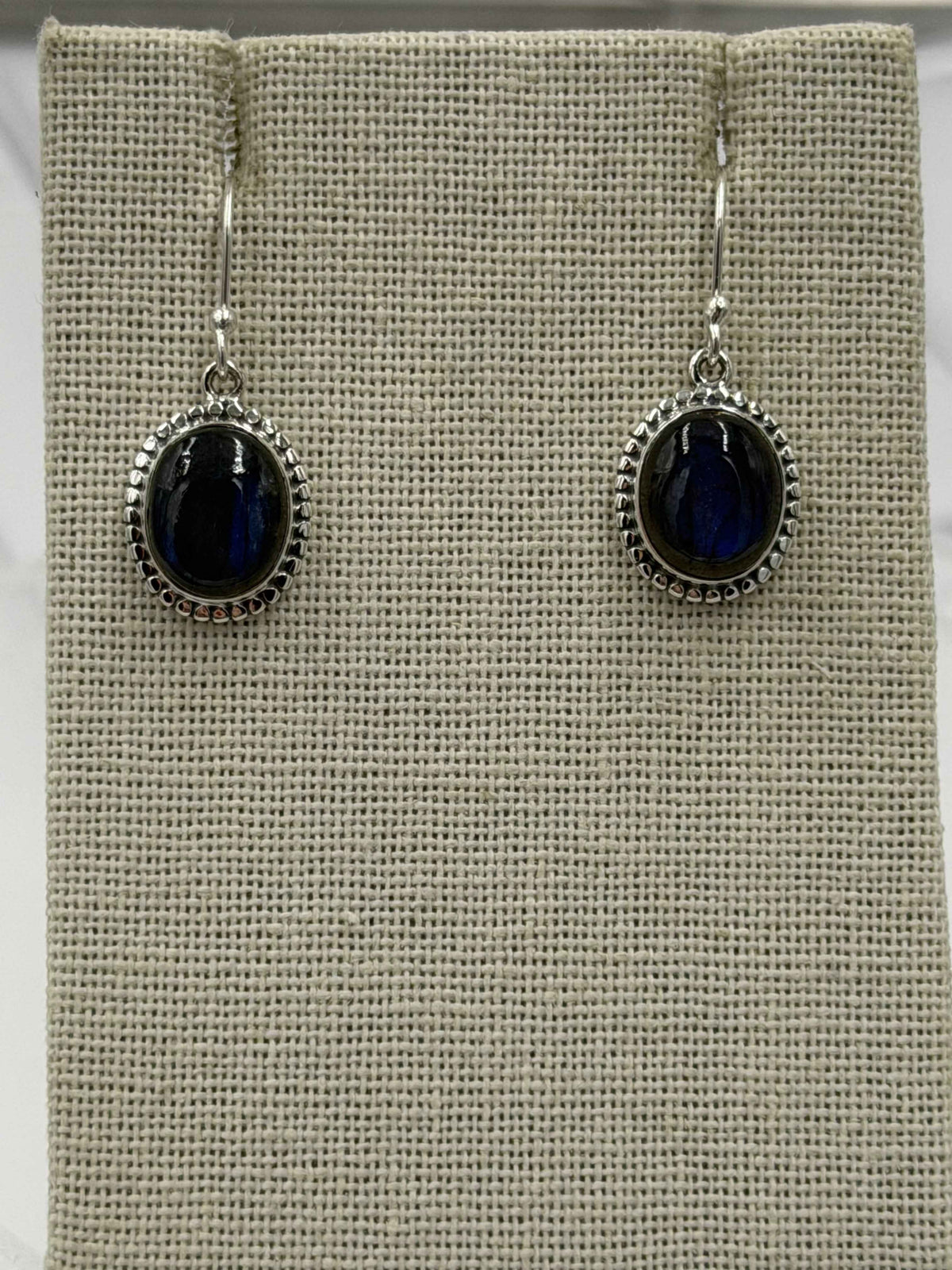 Sterling Silver Flower Bezeled Labradorite Dangle Earrings