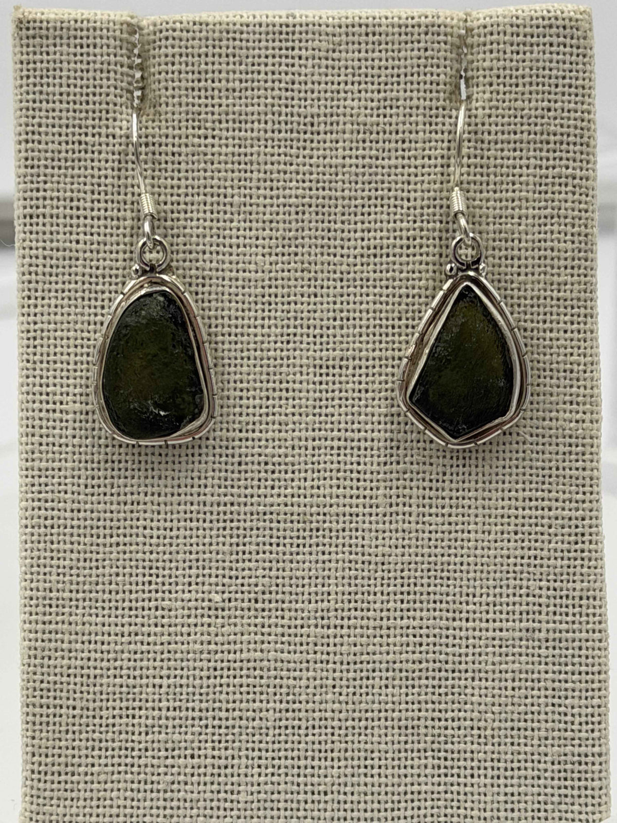 Sterling Silver Lined Bezeled Moldavite Dangle Earrings