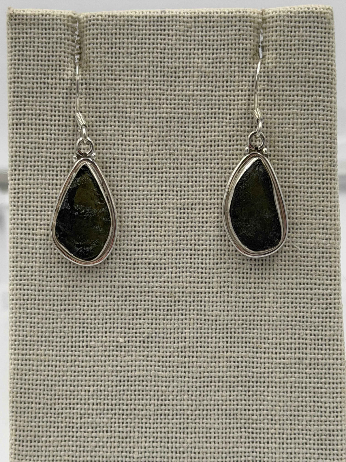 Sterling Silver Bezeled Moldavite Dangle Earrings Size 2