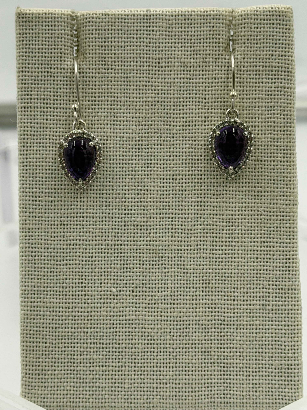 Sterling Silver Sparkled Inverted Teardrop Amethyst Dangle Earrings