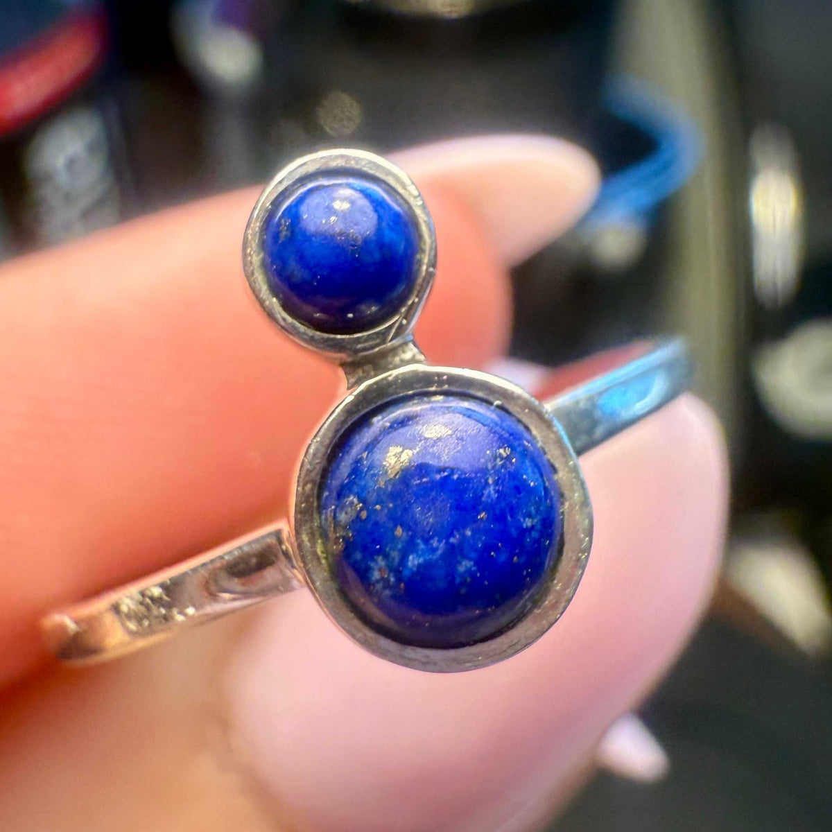 Lapis Lazuli Double-Stone Ring – Sterling Silver – Sizes 5–9