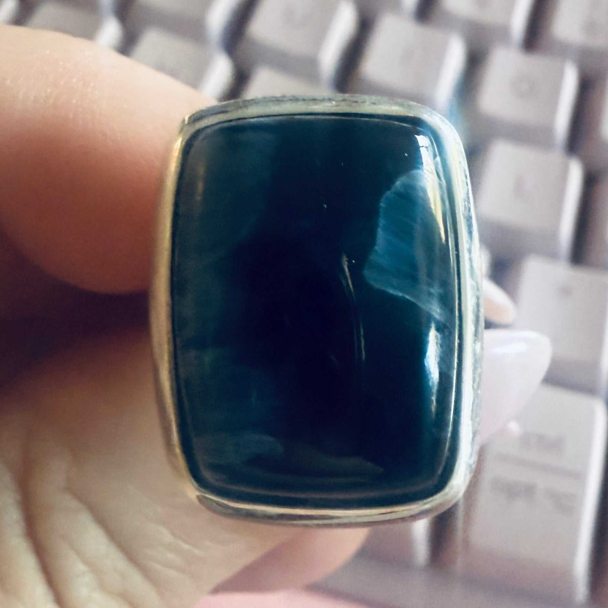 Pietersite Wide-Rectangle Ring – Sterling Silver – Size 8