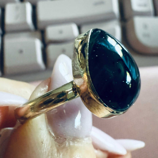 Pietersite Pear-Shaped Ring – Sterling Silver – Size 7