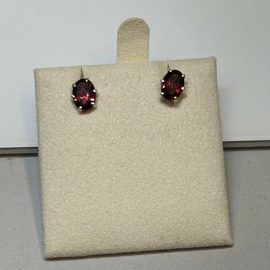 Garnet Oval Post Earrings – Sterling Silver