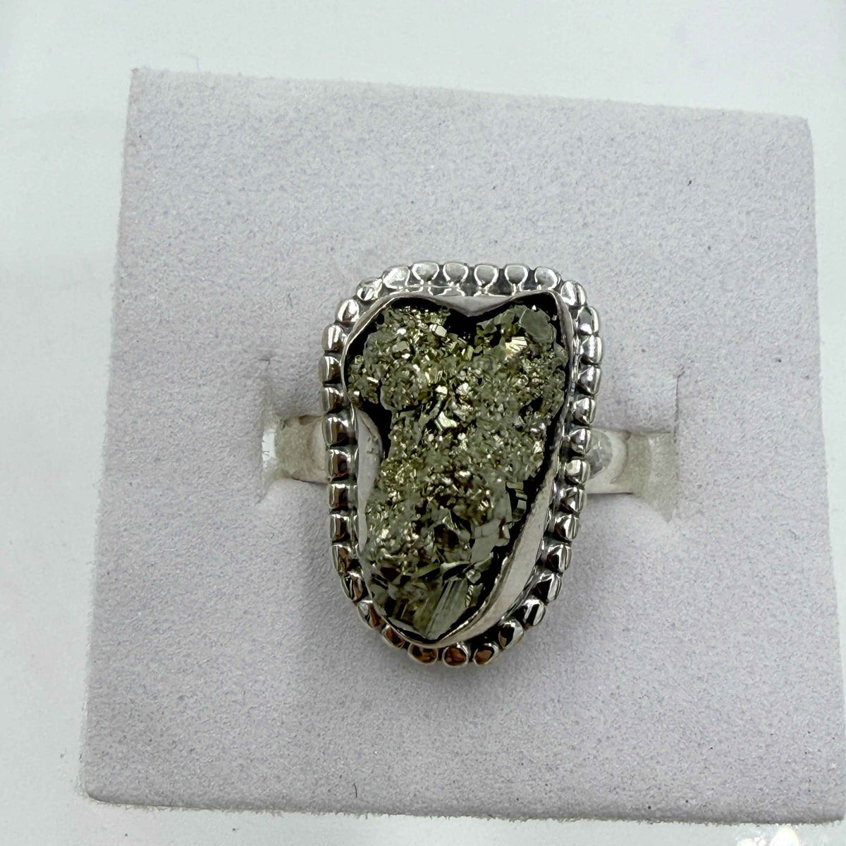 Sterling Silver Bezeled Rough Pyrite Ring - Size 7 - Protective, Abundant & Grounding