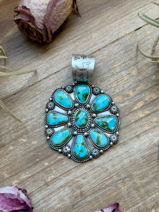 Sterling Silver Sonoran Mountain Turquoise Cluster Pendant – Fits Up to 15mm Beads – Artist Shay Pfeiffer