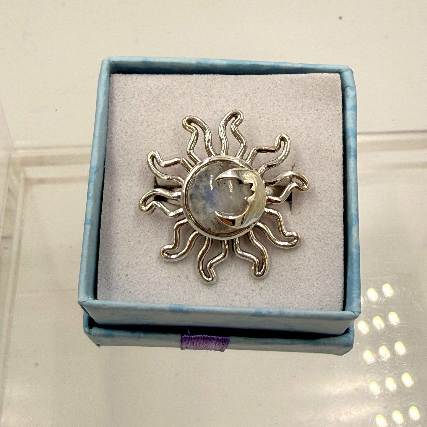Sterling Silver Sun & Moon Moonstone Ring - Size 6 - Intuitive, Balance & Serenity