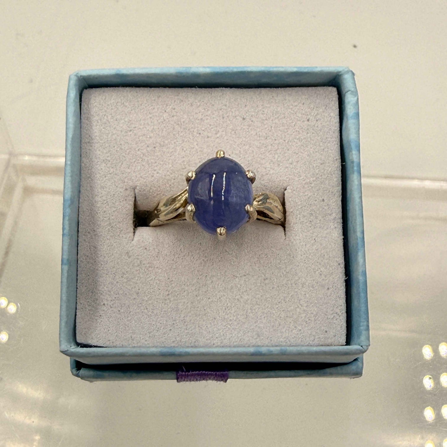 Sterling Silver Leaf Banded Oval Tanzanite Ring - Size 6 - Spiritual, Intuitive & Elevated