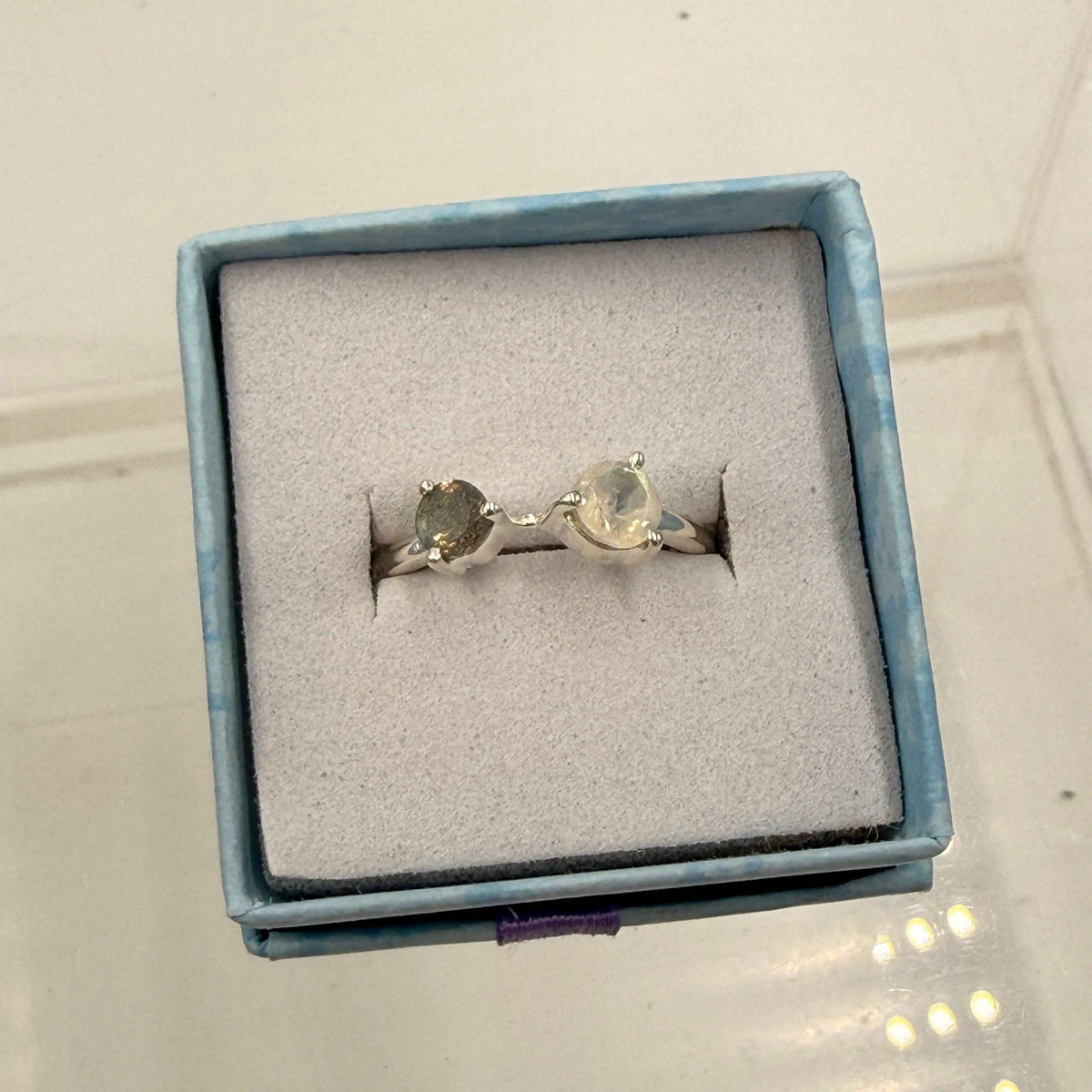 Sterling Silver Moonstone & Labradorite Ring - Size 7 -Intuitive, Mystical & Protective