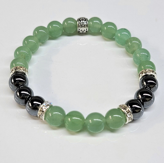Green Aventurine & Hematite Round Bead Bracelet 8mm